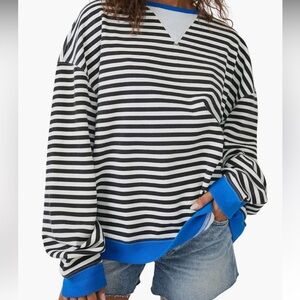 We the Free Black / White Classic Striped Oversized Crewneck Sweatshirt Size XS